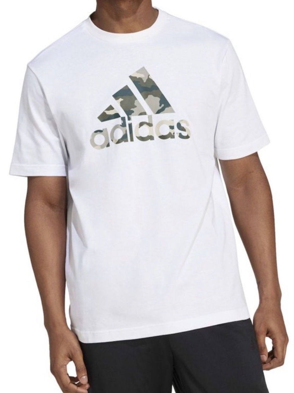 adidas Men’s White T-Shirt with Camouflage Logo Sz L NWT
